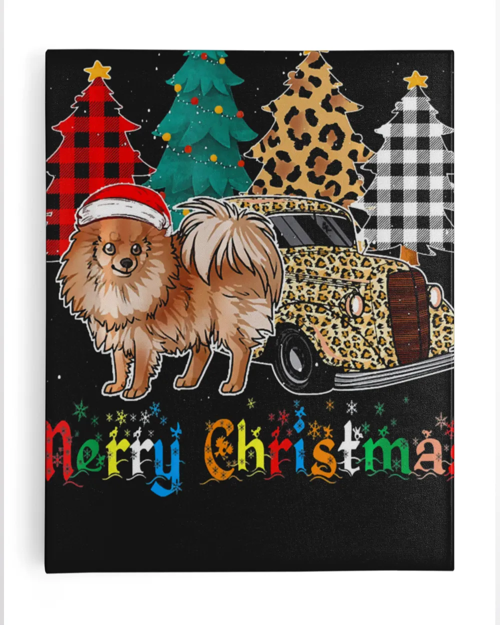 Pomeranian Leopard Plaid Truck Christmas T-Shirt