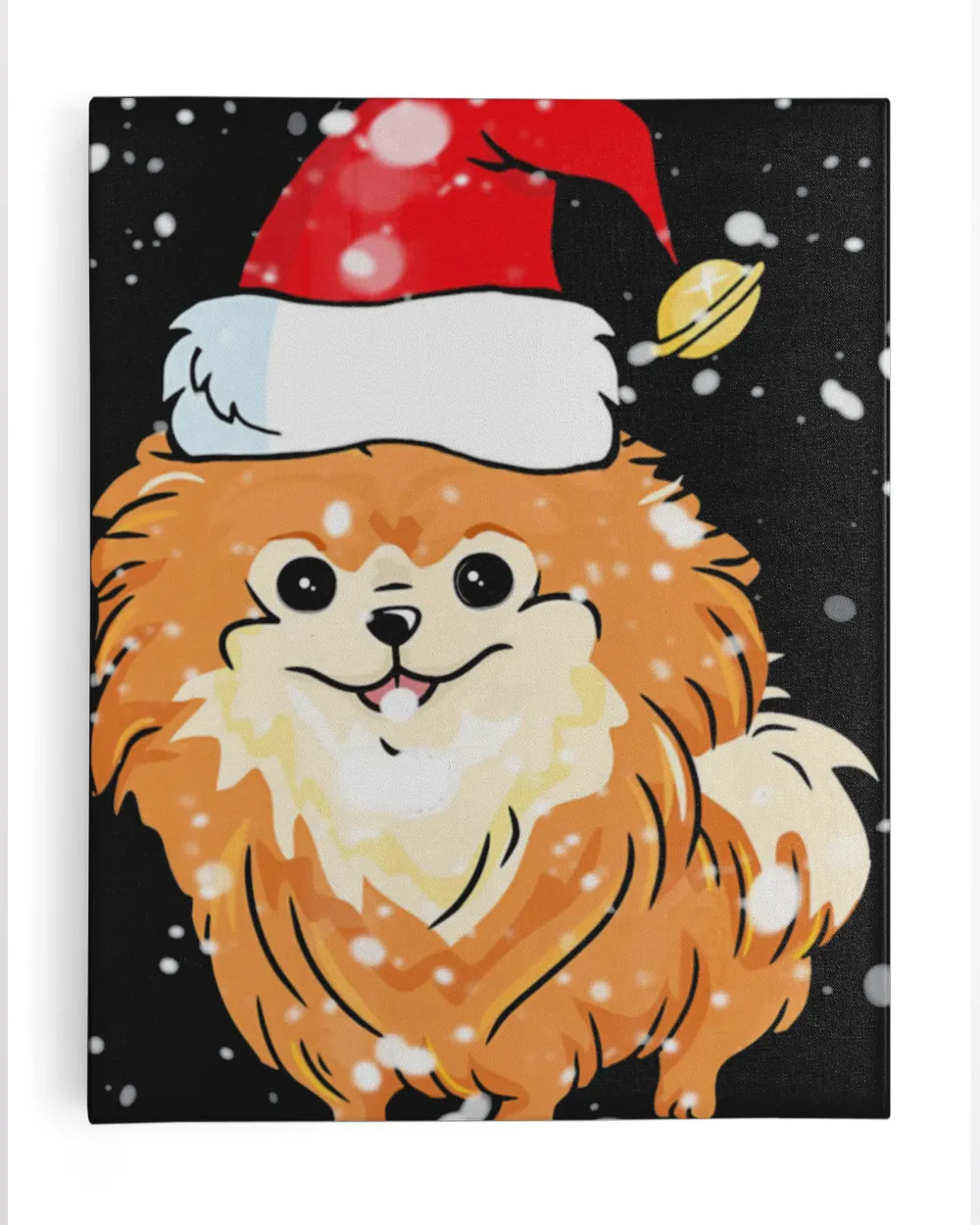 Pomeranian Licking Snow on Nose Santa Xmas Hat T-shirt