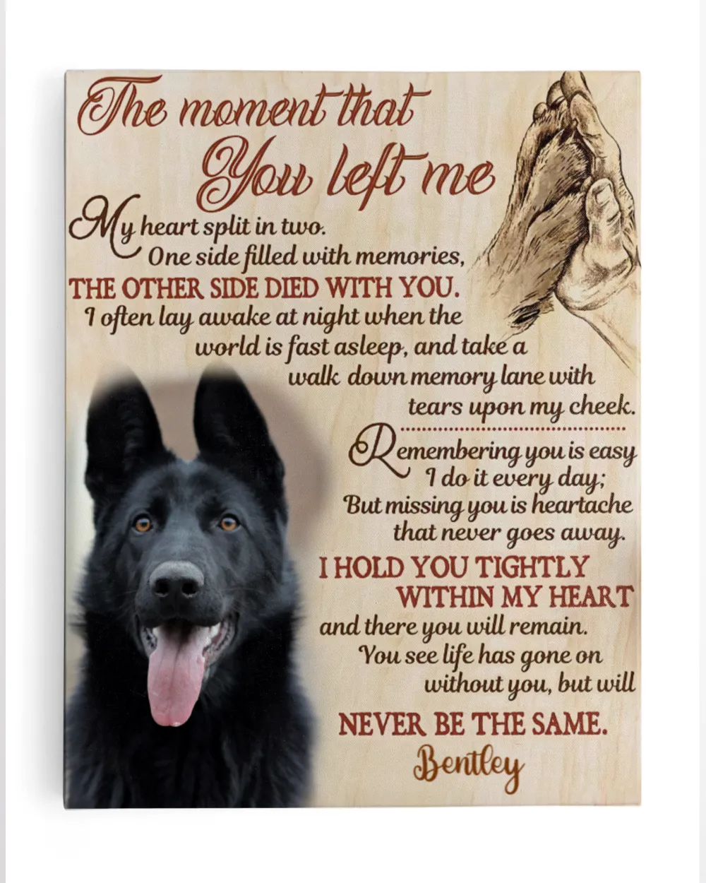 Personalized Custom The Moment That You Left Me My Heart Dog Pet Memorial Canvas Art Poster DC16 Ready To Hang Portrait Canvas white 11x14in