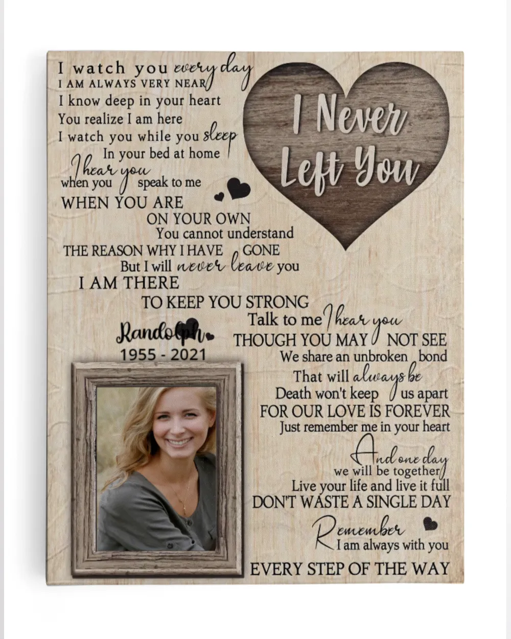 Personalized Custom I Never Left You Heart Memorial Canvas Art FC60 Ready To Hang Portrait Canvas white 11x14in