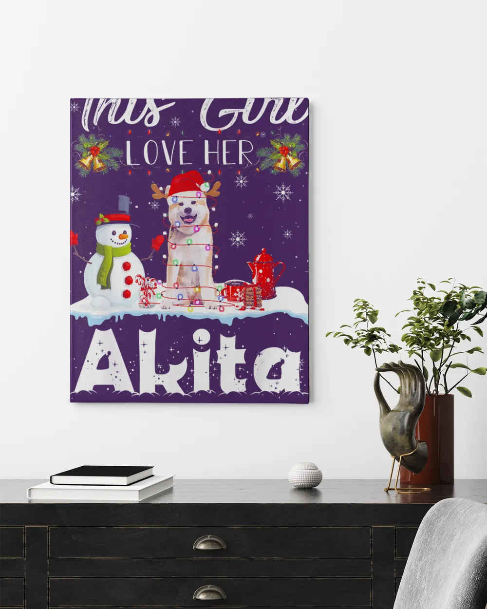 Snow _ Xmas Gifts This Girl Love Her Akita Reindeer Hat T-Shirt