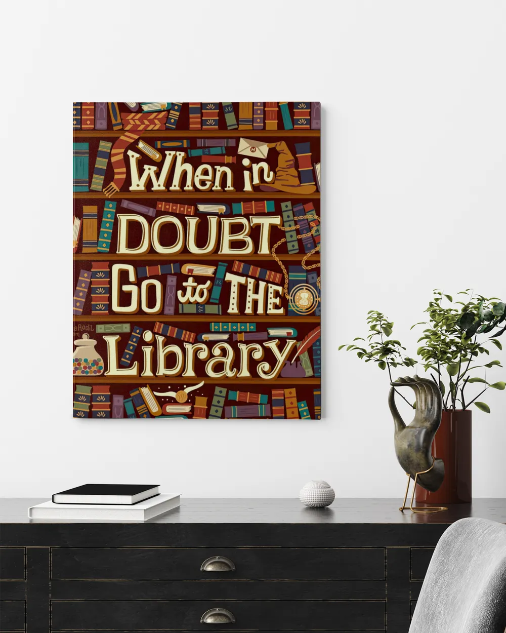 When In Doubt Go To The Library Poster and Canvas Ready To Hang Portrait Canvas white 11x14in