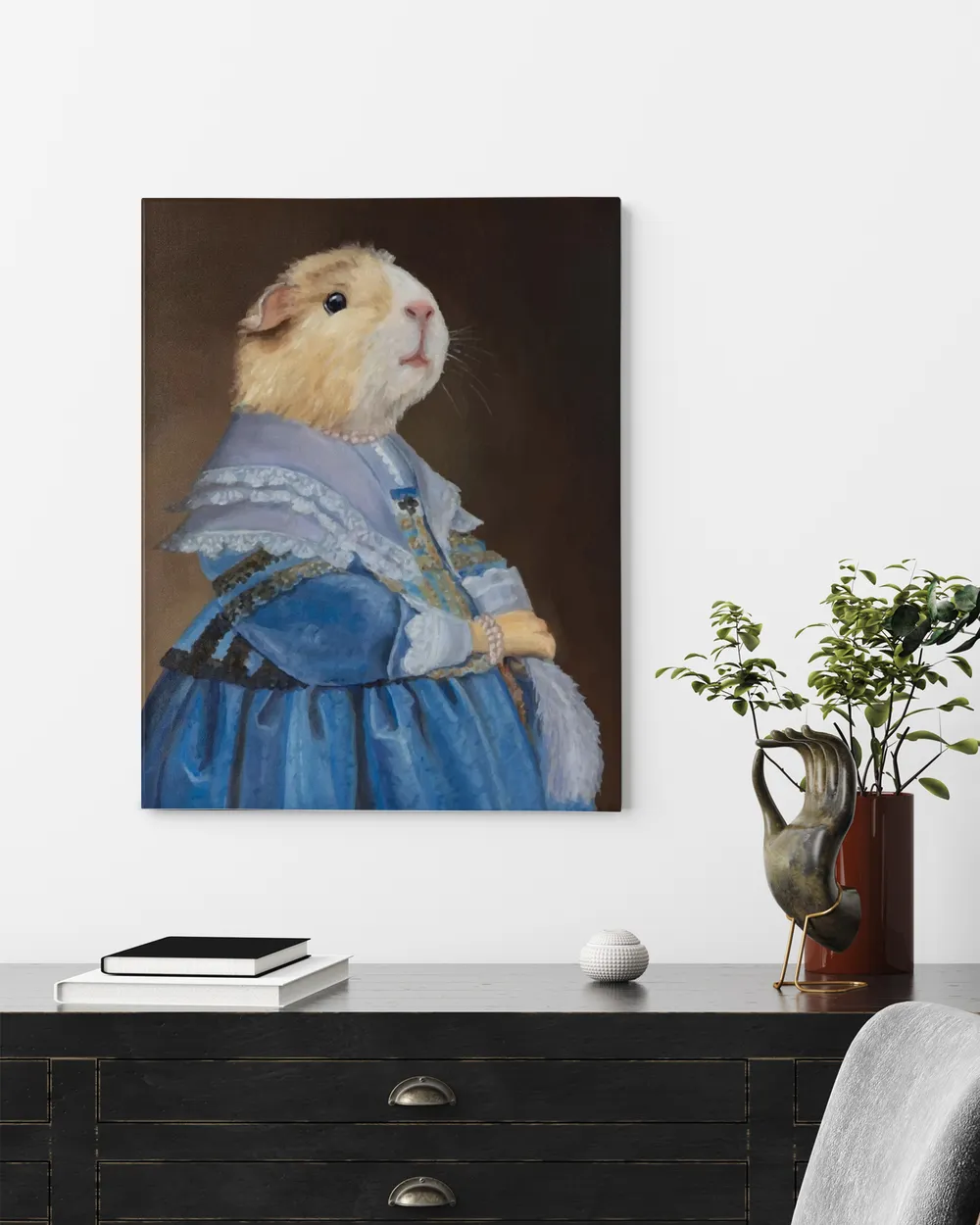 Guinea Pig Portrait on Stretch Fabric Wall Art Decor, ready to hang!