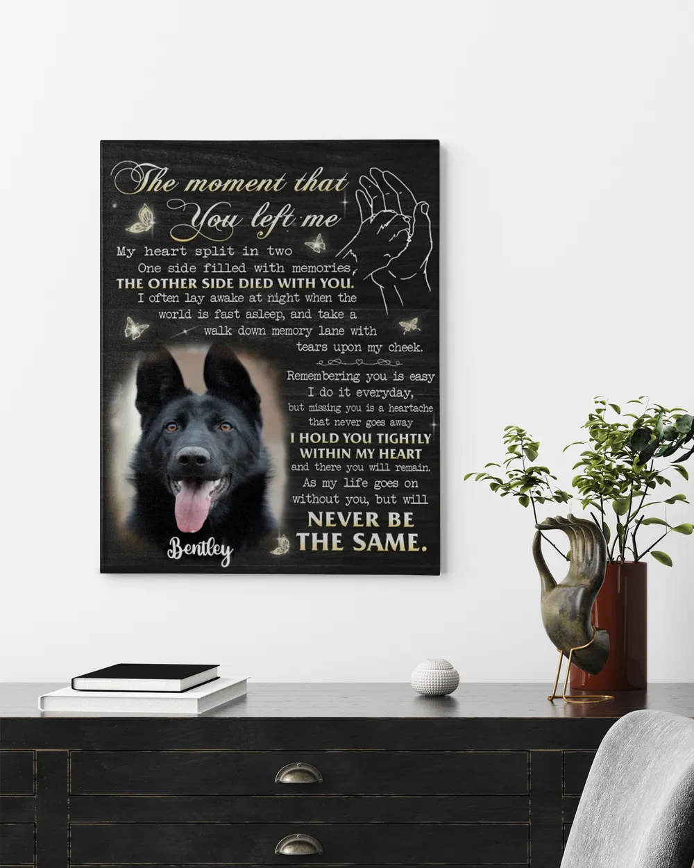 Personalized Custom The Moment That You Left Me My Heart Dog Pet Memorial Canvas Art Poster DC18 Ready To Hang Portrait Canvas white 11x14in