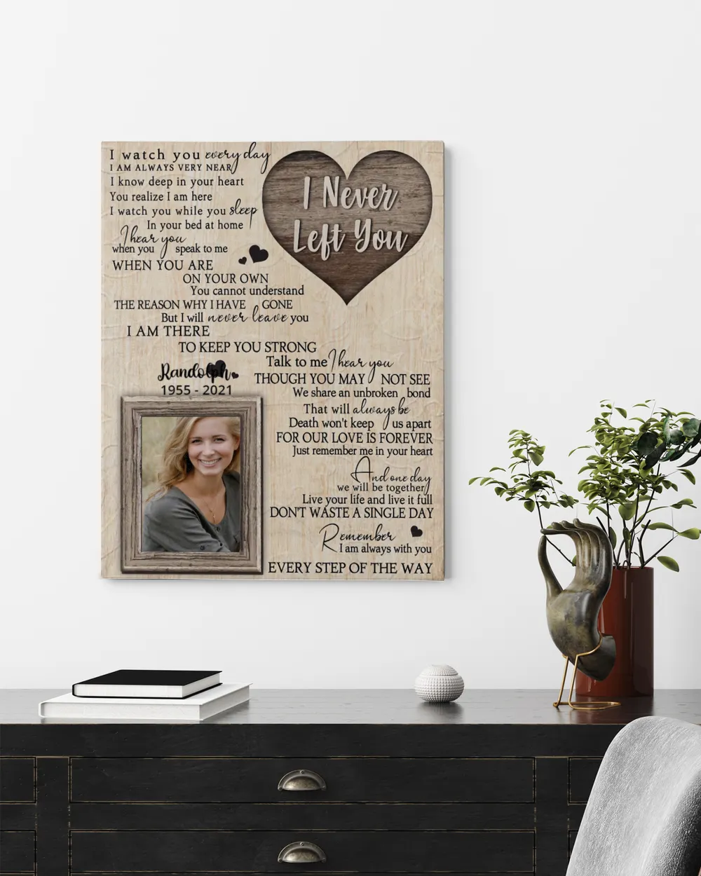 Personalized Custom I Never Left You Heart Memorial Canvas Art FC60 Ready To Hang Portrait Canvas white 11x14in