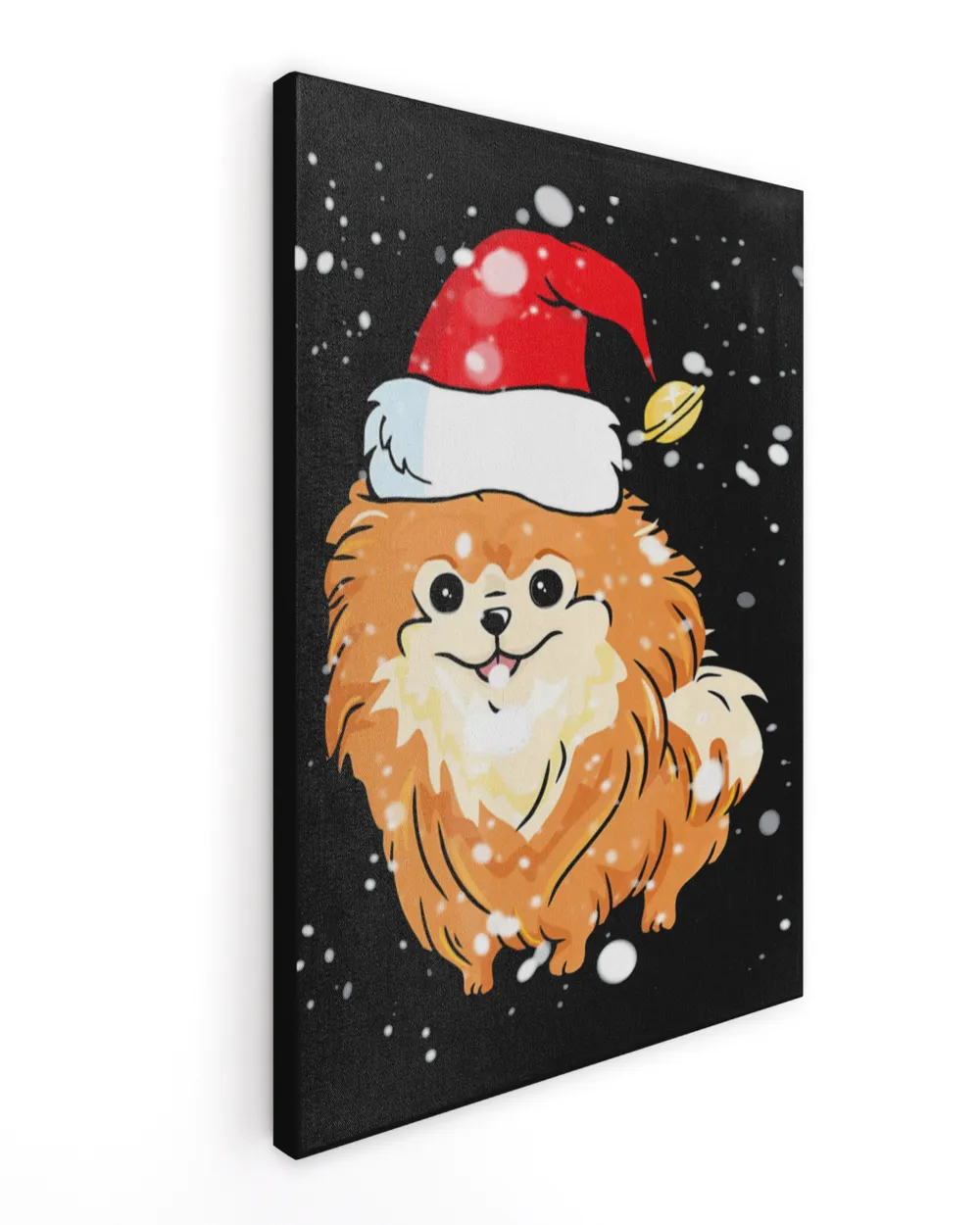 Pomeranian Licking Snow on Nose Santa Xmas Hat T-shirt