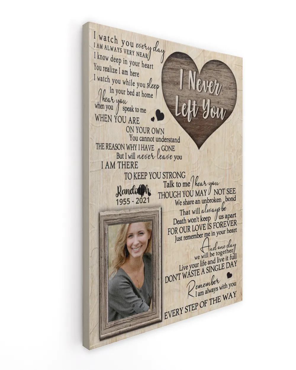 Personalized Custom I Never Left You Heart Memorial Canvas Art FC60 Ready To Hang Portrait Canvas white 11x14in