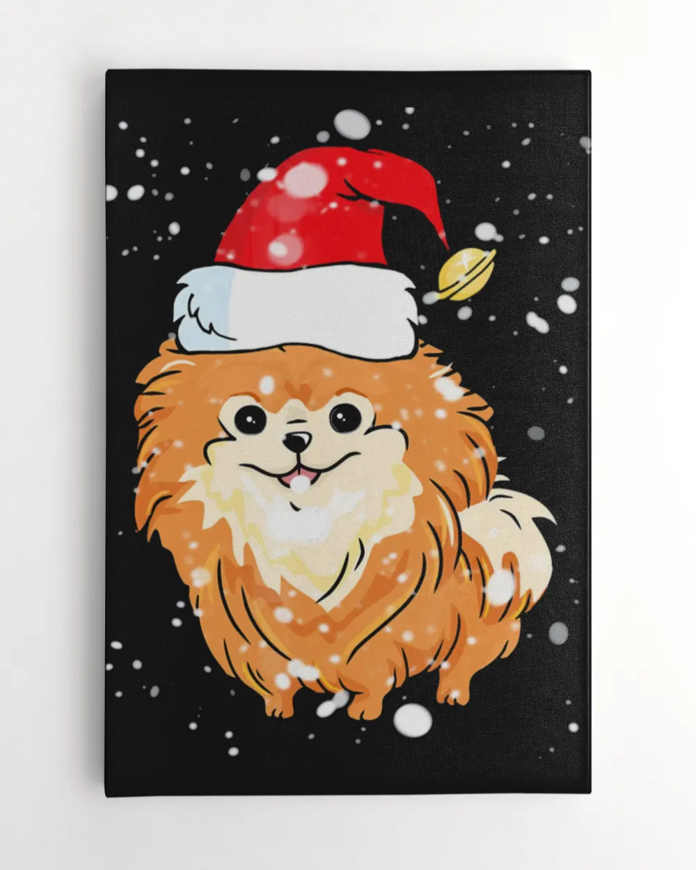 Pomeranian Licking Snow on Nose Santa Xmas Hat T-shirt