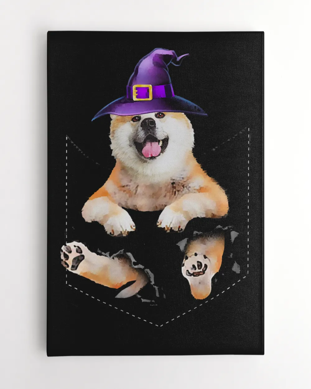 Akita Witchs Hat Broom Pocket Dog Halloween Shirt