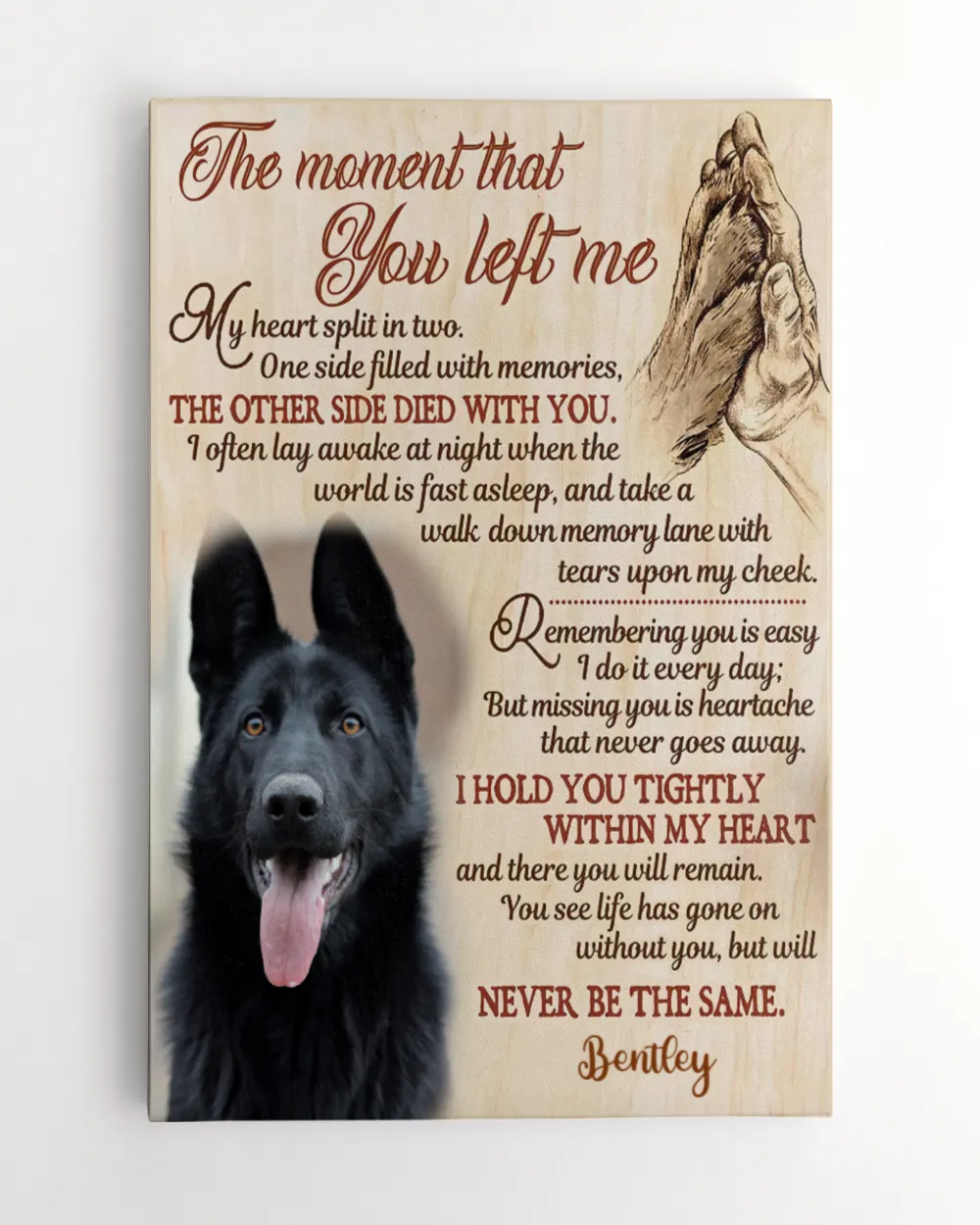 Personalized Custom The Moment That You Left Me My Heart Dog Pet Memorial Canvas Art Poster DC16 Ready To Hang Portrait Canvas white 11x14in
