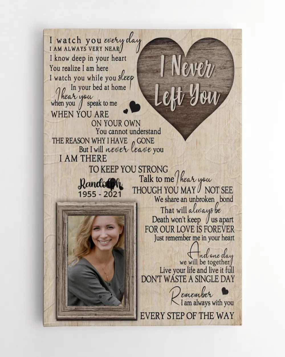 Personalized Custom I Never Left You Heart Memorial Canvas Art FC60 Ready To Hang Portrait Canvas white 11x14in