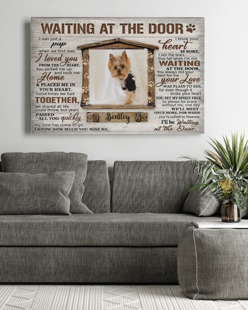 Personalized Custom Dog Pet Memorial Canvas Waiting At The Door Poem DC02 Ready To Hang Landscape Canvas white 14x11in