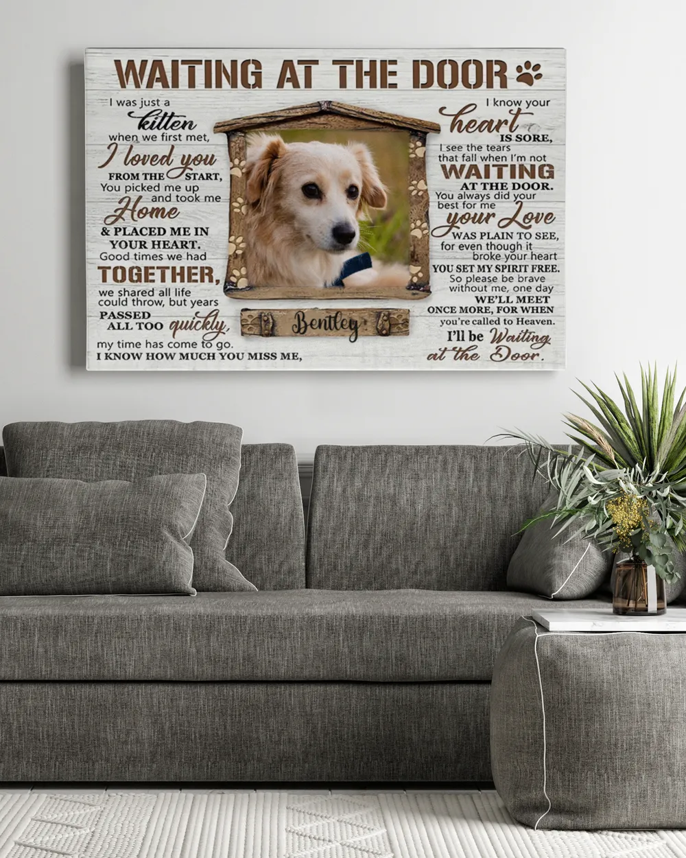 Personalized Custom Dog Pet Memorial Canvas Waiting At The Door Poem DC03 Ready To Hang Landscape Canvas white 14x11in