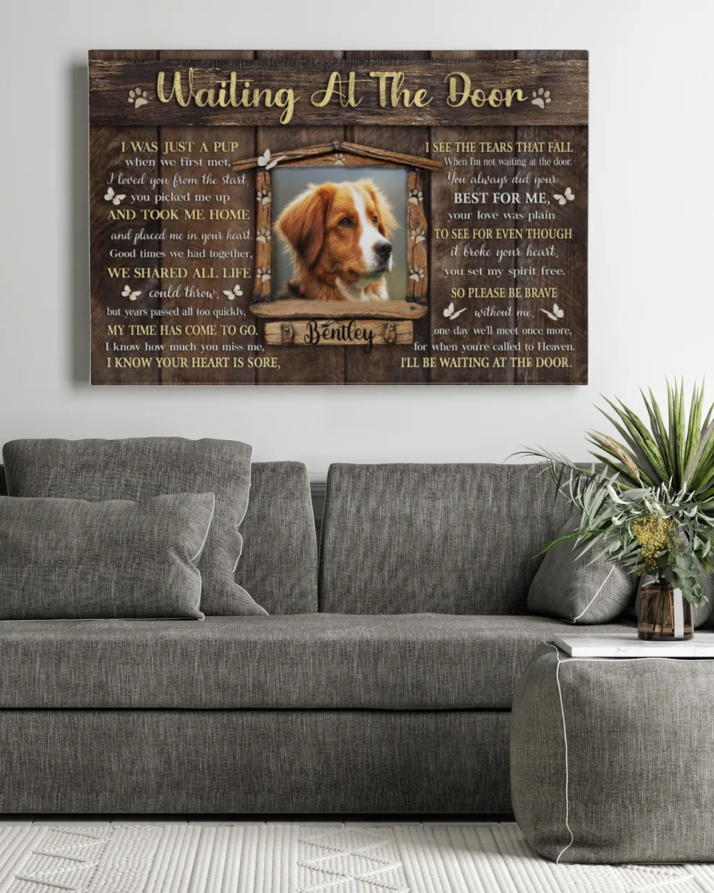 Personalized Custom Dog Pet Memorial Canvas Waiting At The Door Poem DC11 Ready To Hang Landscape Canvas white 14x11in
