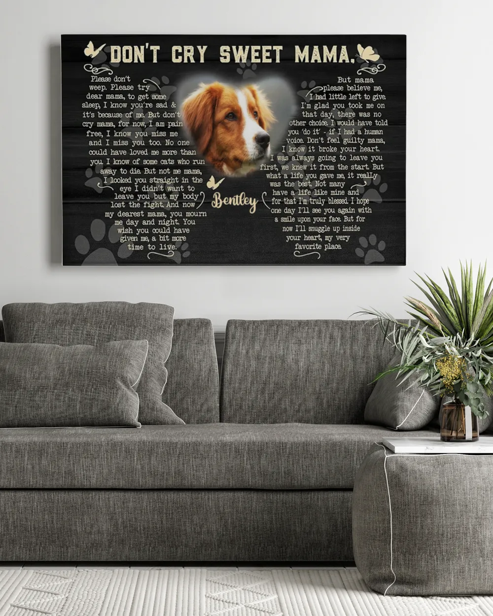 Personalized Custom Don't Cry Sweet Mama Dog Cat Pet Memorial Canvas Art Poster DC24 Ready To Hang Landscape Canvas white 14x11in