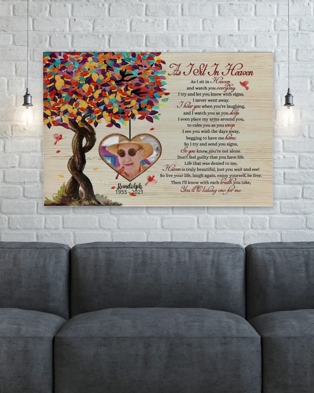 Personalized Custom As I Sit In Heaven Poem Cardinal Memorial Canvas Art  FC83 Ready To Hang Landscape Canvas white 14x11in
