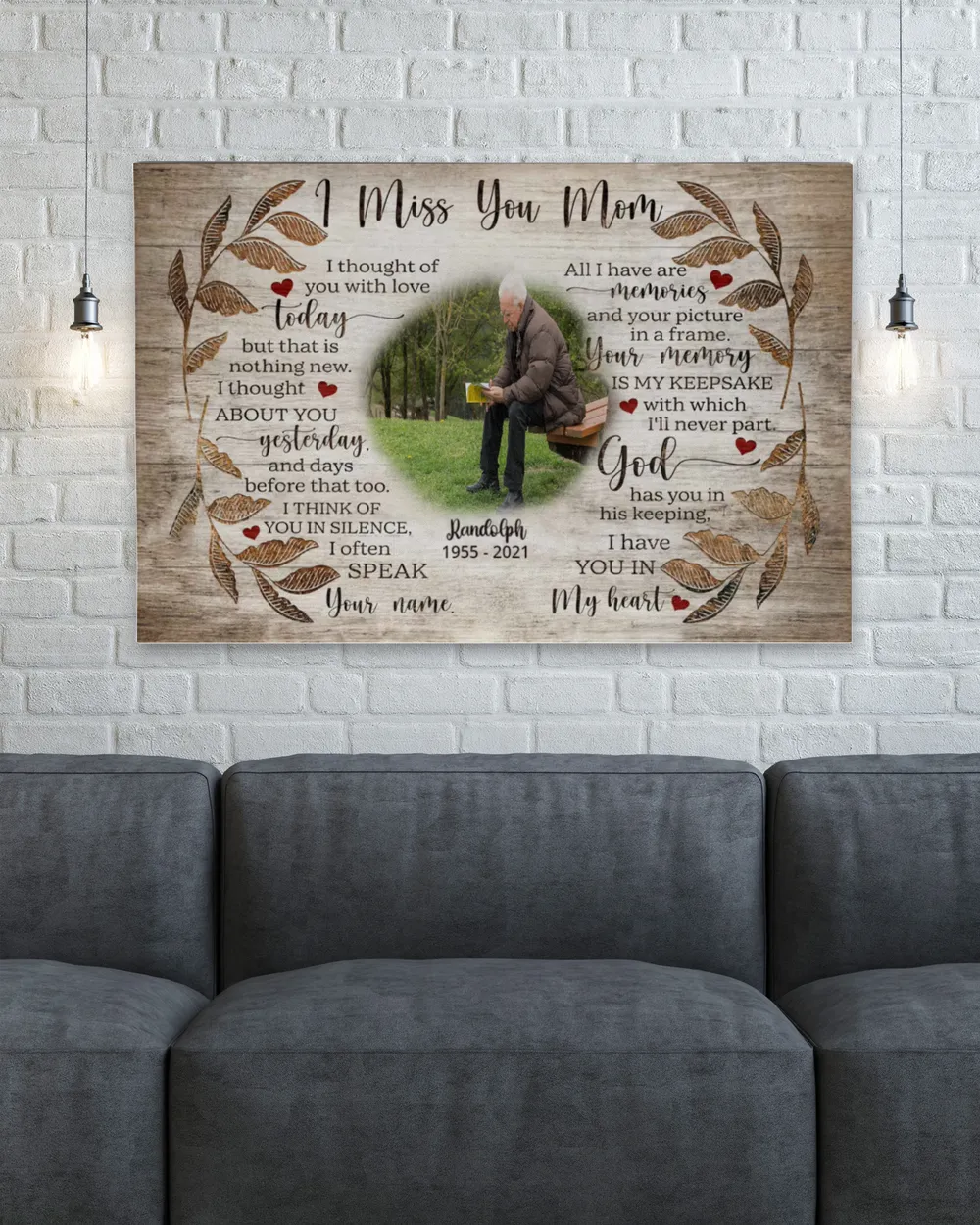 Personalized Custom I Miss You Mom Memorial Canvas Art FC84 Ready To Hang Landscape Canvas white 14x11in