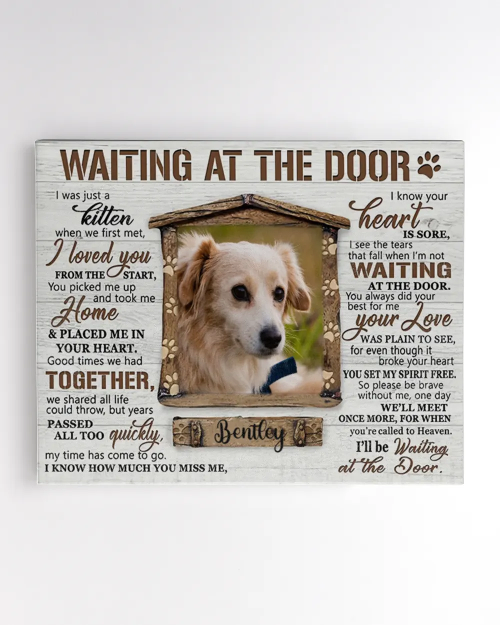 Personalized Custom Dog Pet Memorial Canvas Waiting At The Door Poem DC03 Ready To Hang Landscape Canvas white 14x11in