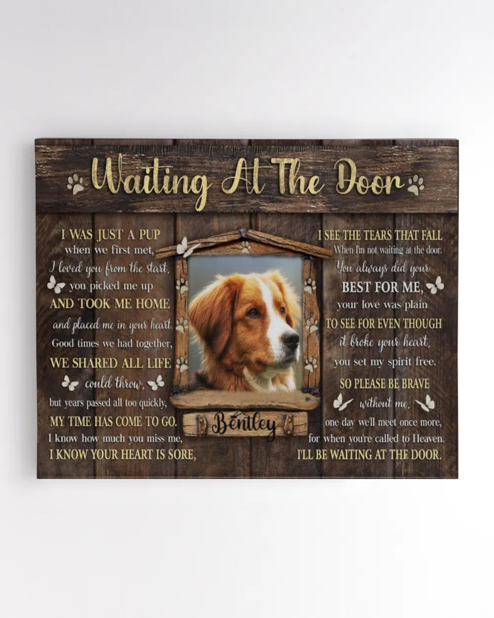 Personalized Custom Dog Pet Memorial Canvas Waiting At The Door Poem DC11 Ready To Hang Landscape Canvas white 14x11in