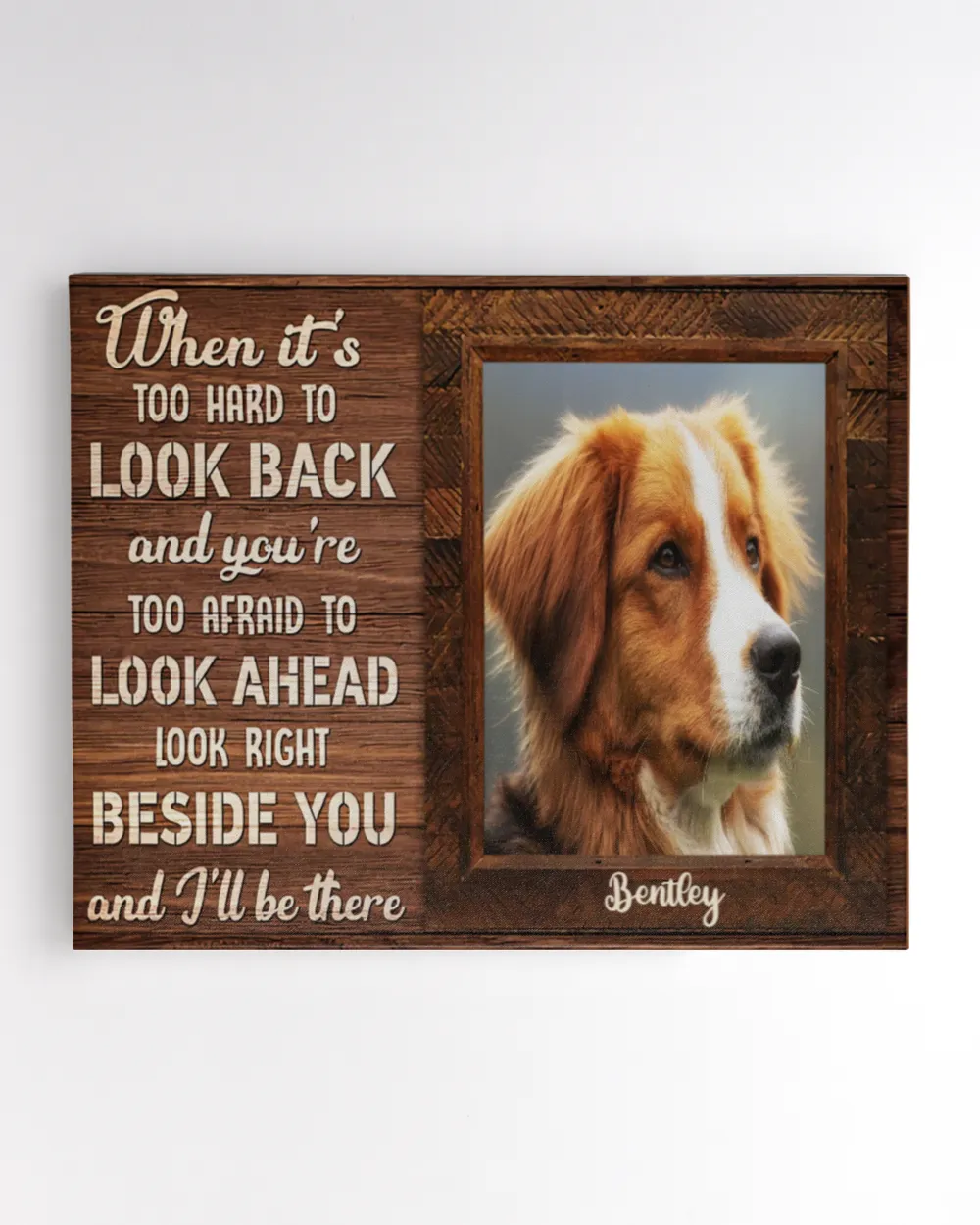 Personalized Custom When It Too Hard To Look Back Dog Cat Pet Memorial Canvas Art Poster DC37 Ready To Hang Landscape Canvas white 14x11in