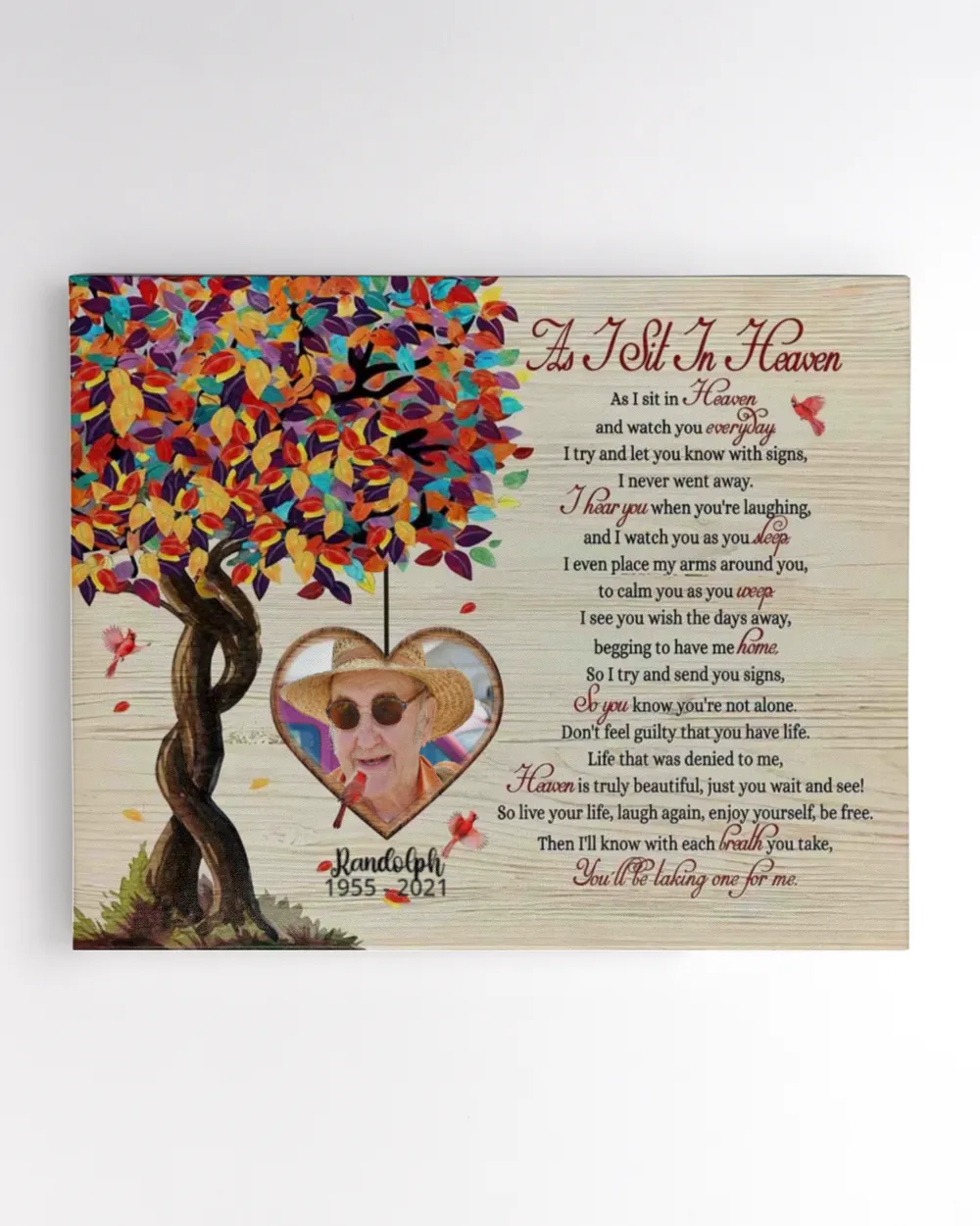 Personalized Custom As I Sit In Heaven Poem Cardinal Memorial Canvas Art  FC83 Ready To Hang Landscape Canvas white 14x11in