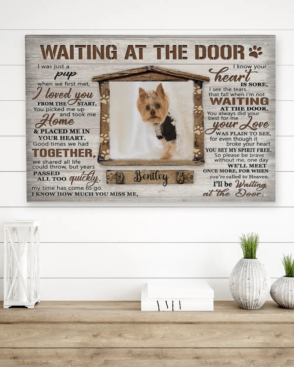 Personalized Custom Dog Pet Memorial Canvas Waiting At The Door Poem DC02 Ready To Hang Landscape Canvas white 14x11in