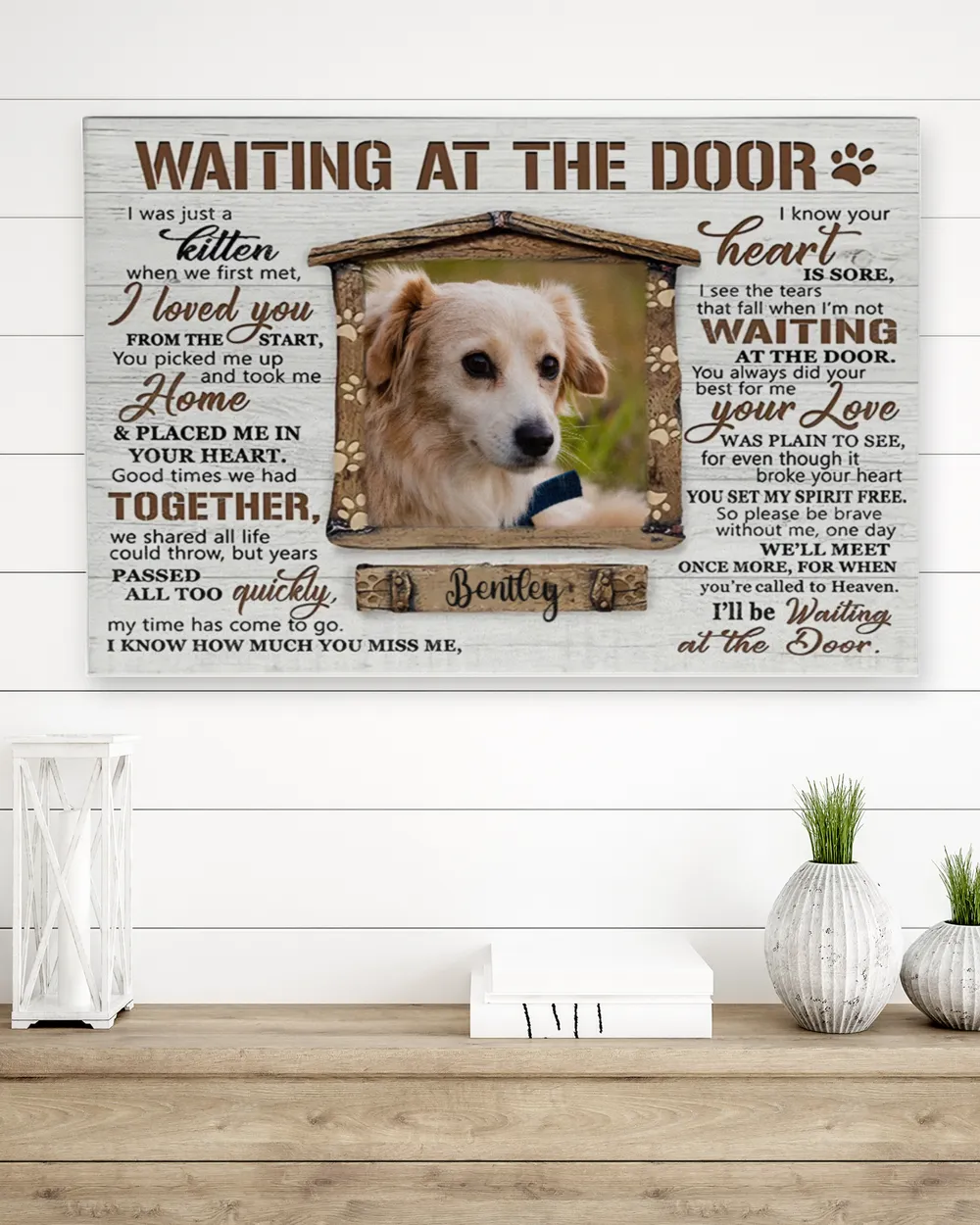 Personalized Custom Dog Pet Memorial Canvas Waiting At The Door Poem DC03 Ready To Hang Landscape Canvas white 14x11in