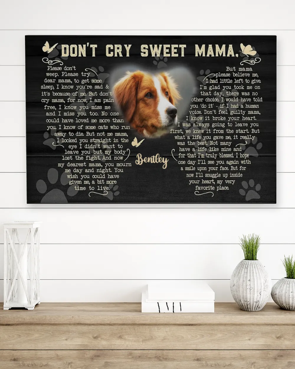 Personalized Custom Don't Cry Sweet Mama Dog Cat Pet Memorial Canvas Art Poster DC24 Ready To Hang Landscape Canvas white 14x11in
