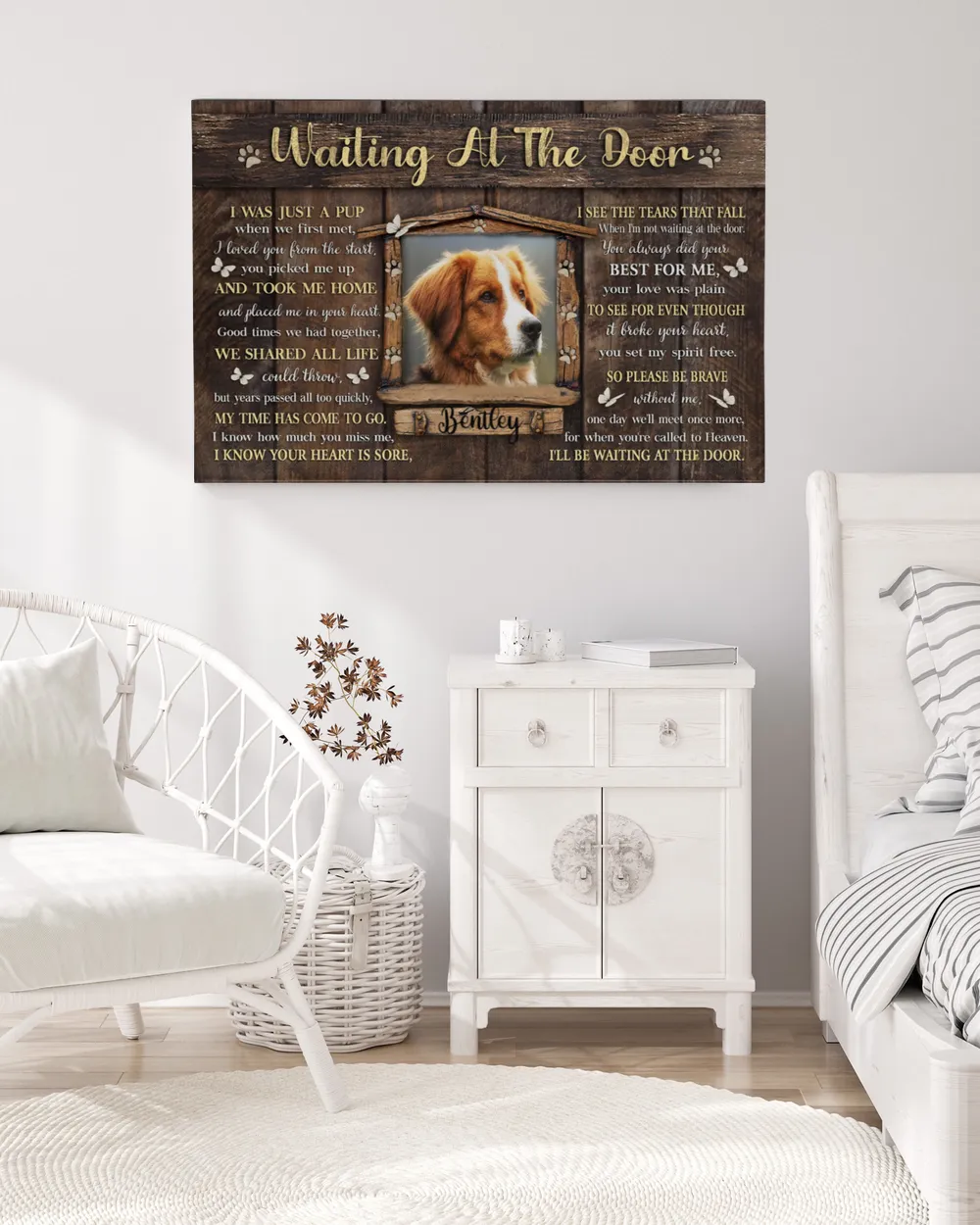 Personalized Custom Dog Pet Memorial Canvas Waiting At The Door Poem DC11 Ready To Hang Landscape Canvas white 14x11in