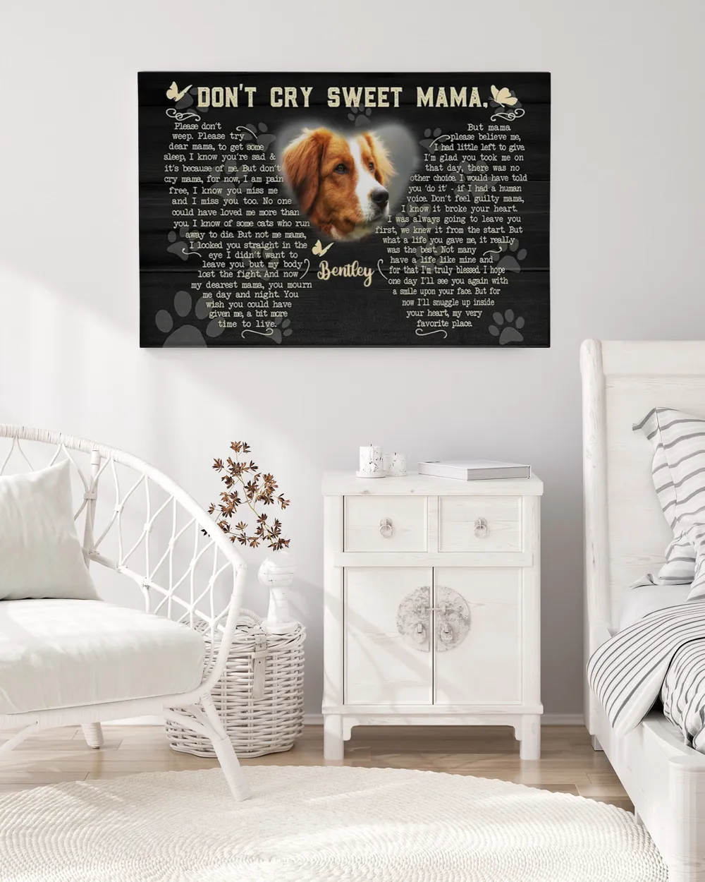 Personalized Custom Don't Cry Sweet Mama Dog Cat Pet Memorial Canvas Art Poster DC24 Ready To Hang Landscape Canvas white 14x11in