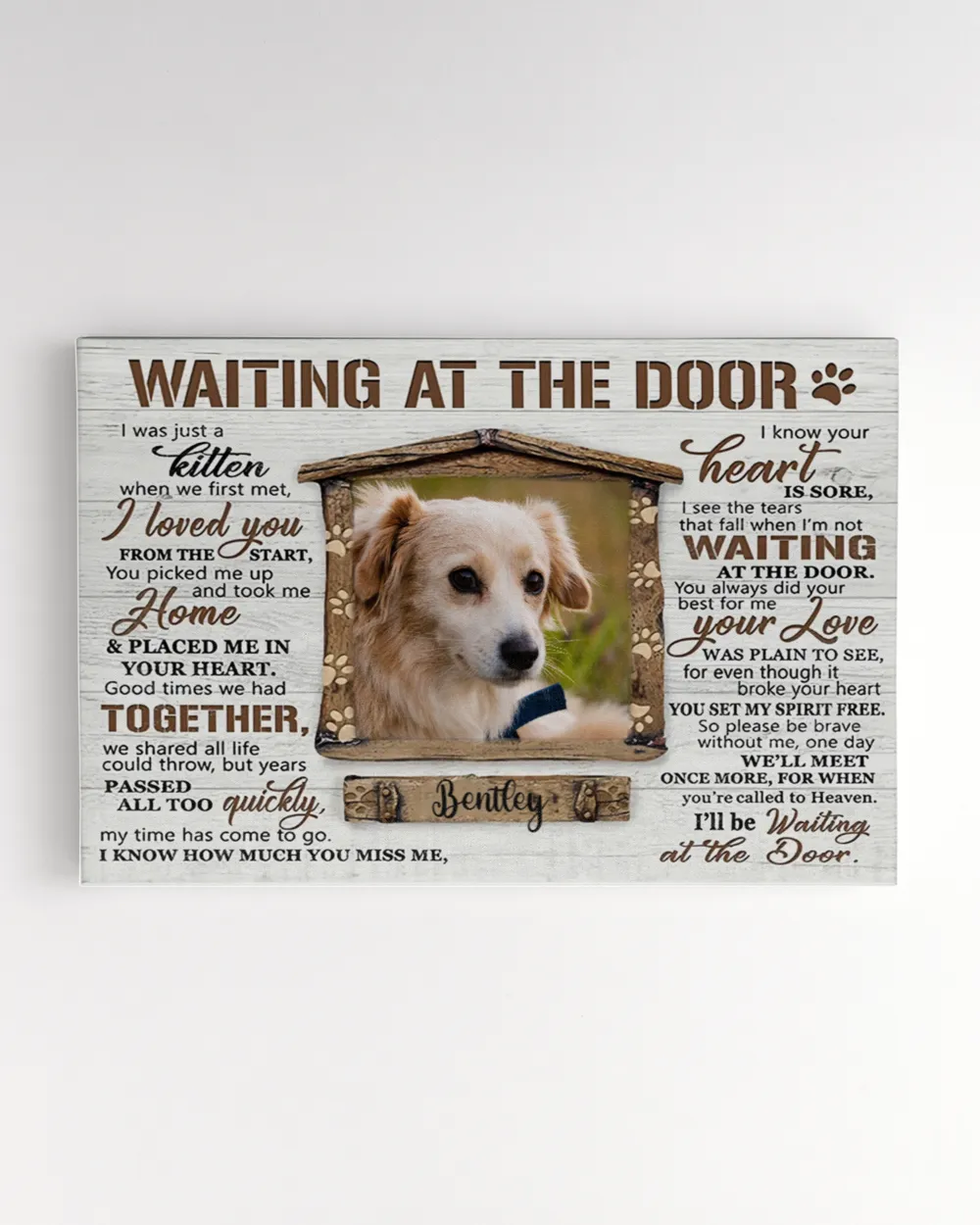Personalized Custom Dog Pet Memorial Canvas Waiting At The Door Poem DC03 Ready To Hang Landscape Canvas white 14x11in