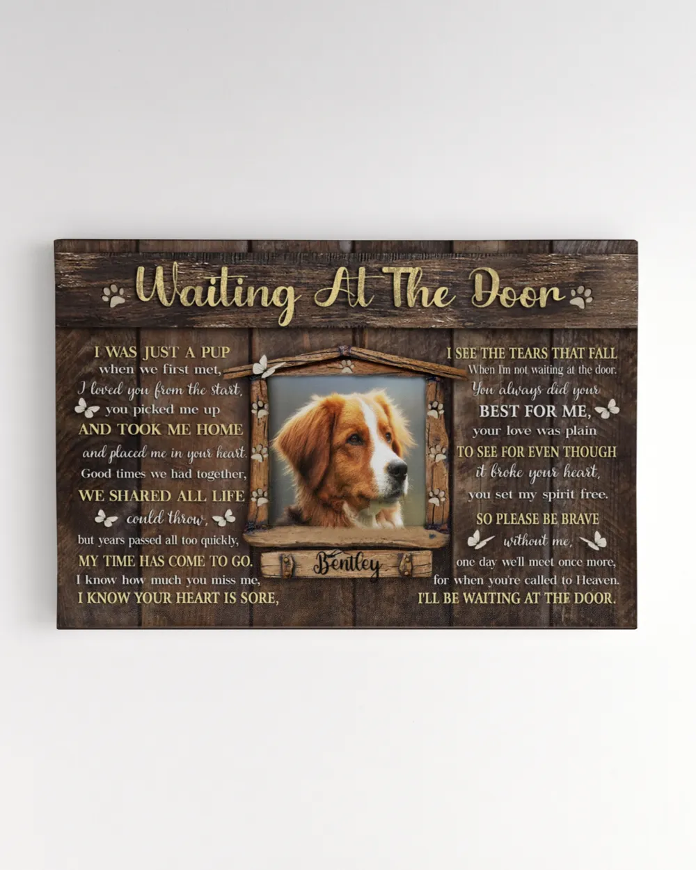Personalized Custom Dog Pet Memorial Canvas Waiting At The Door Poem DC11 Ready To Hang Landscape Canvas white 14x11in