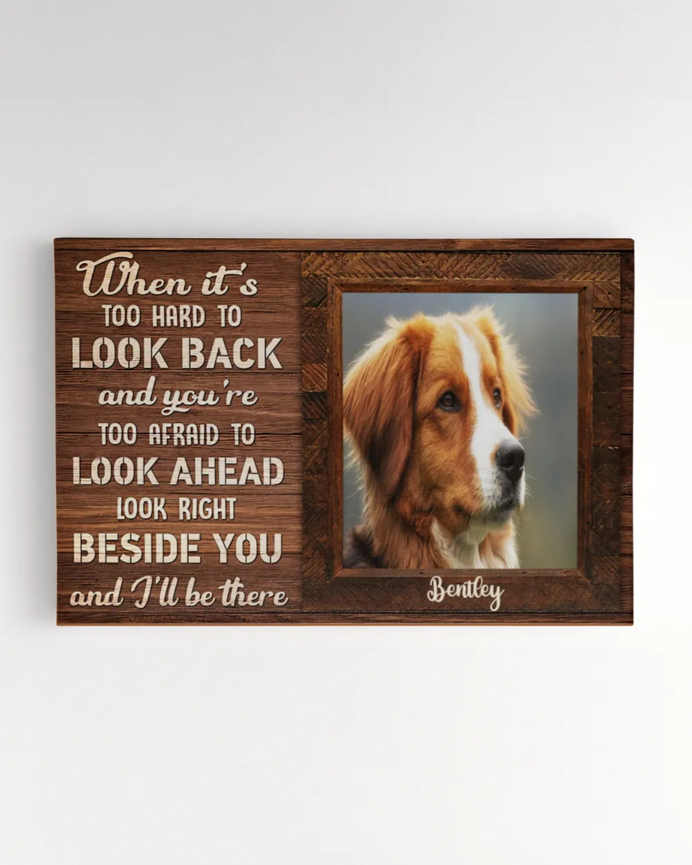 Personalized Custom When It Too Hard To Look Back Dog Cat Pet Memorial Canvas Art Poster DC37 Ready To Hang Landscape Canvas white 14x11in