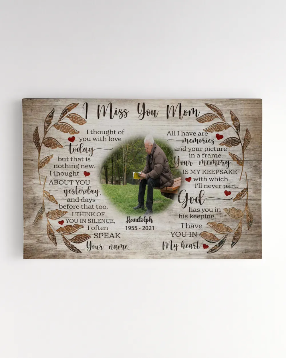 Personalized Custom I Miss You Mom Memorial Canvas Art FC84 Ready To Hang Landscape Canvas white 14x11in