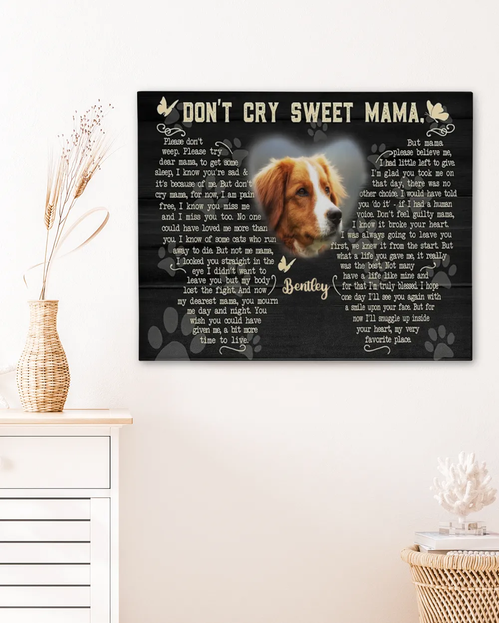 Personalized Custom Don't Cry Sweet Mama Dog Cat Pet Memorial Canvas Art Poster DC24 Ready To Hang Landscape Canvas white 14x11in