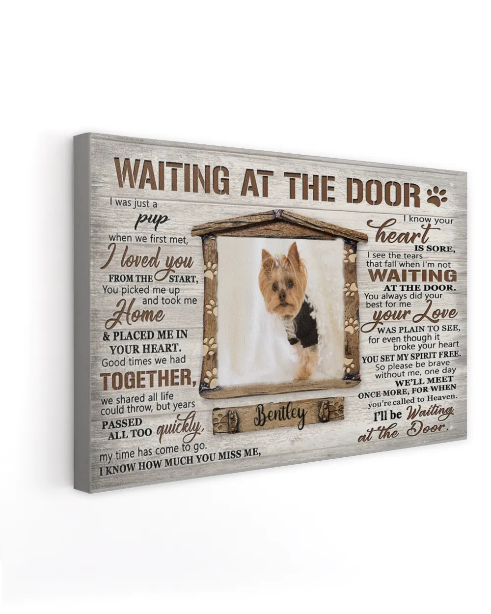Personalized Custom Dog Pet Memorial Canvas Waiting At The Door Poem DC02 Ready To Hang Landscape Canvas white 14x11in