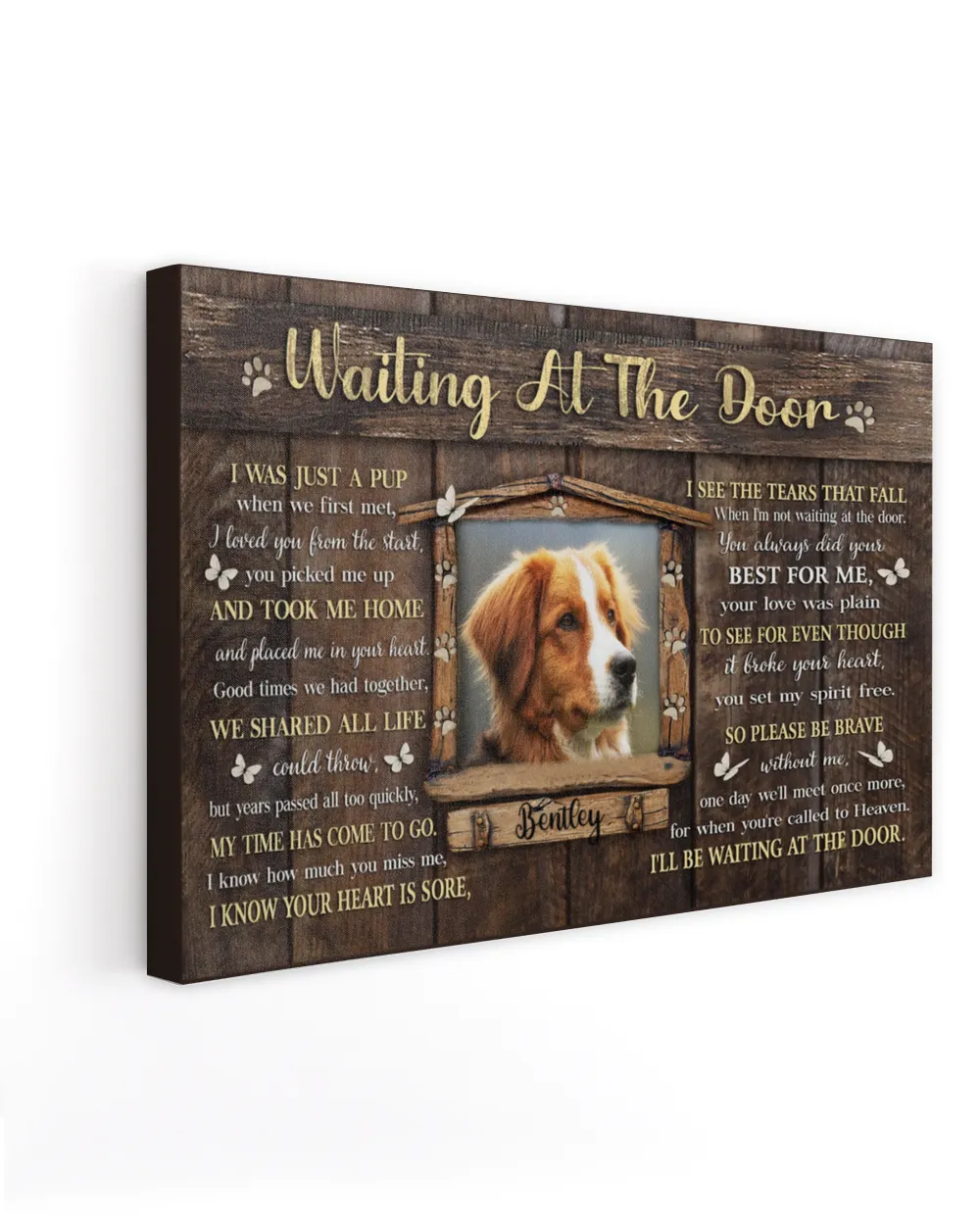 Personalized Custom Dog Pet Memorial Canvas Waiting At The Door Poem DC11 Ready To Hang Landscape Canvas white 14x11in