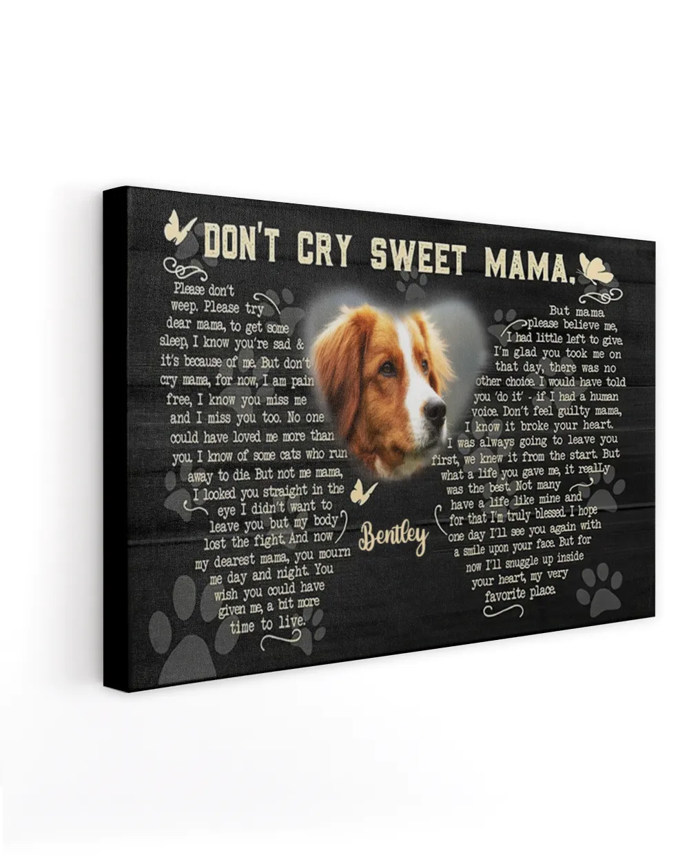 Personalized Custom Don't Cry Sweet Mama Dog Cat Pet Memorial Canvas Art Poster DC24 Ready To Hang Landscape Canvas white 14x11in
