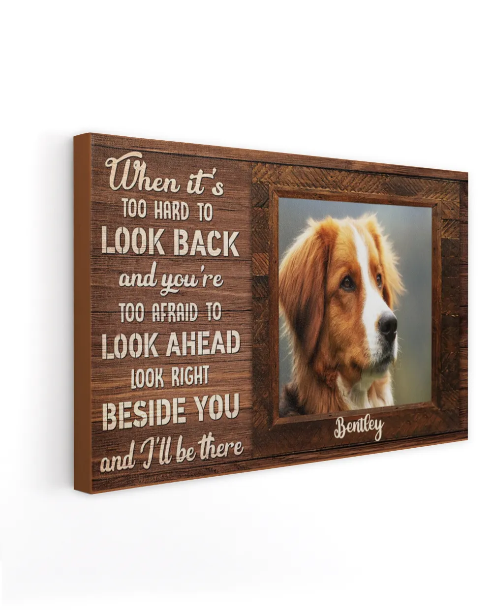 Personalized Custom When It Too Hard To Look Back Dog Cat Pet Memorial Canvas Art Poster DC37 Ready To Hang Landscape Canvas white 14x11in