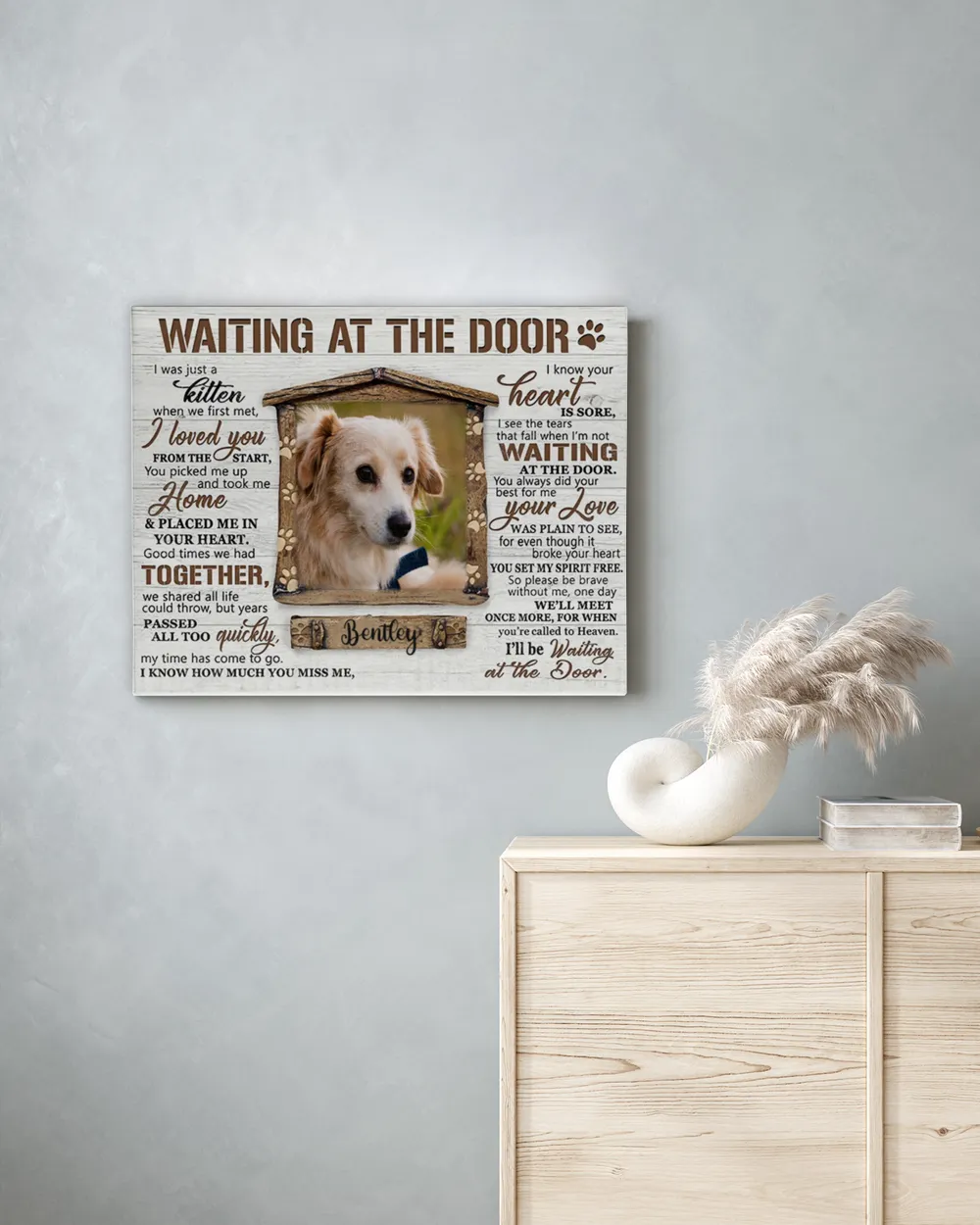 Personalized Custom Dog Pet Memorial Canvas Waiting At The Door Poem DC03 Ready To Hang Landscape Canvas white 14x11in