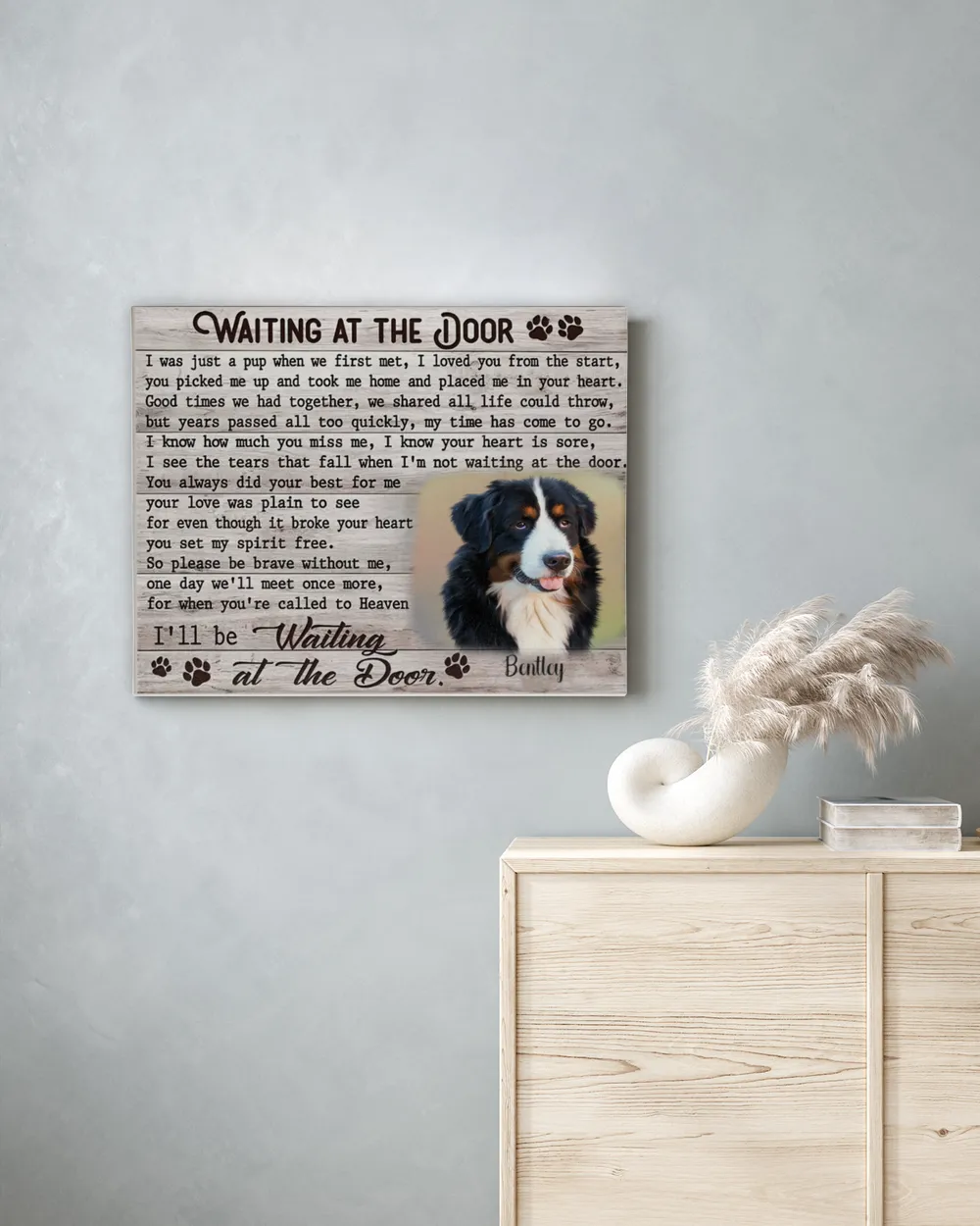 Personalized Custom Dog Pet Memorial Canvas Waiting At The Door Poem DC07 Ready To Hang Landscape Canvas white 14x11in