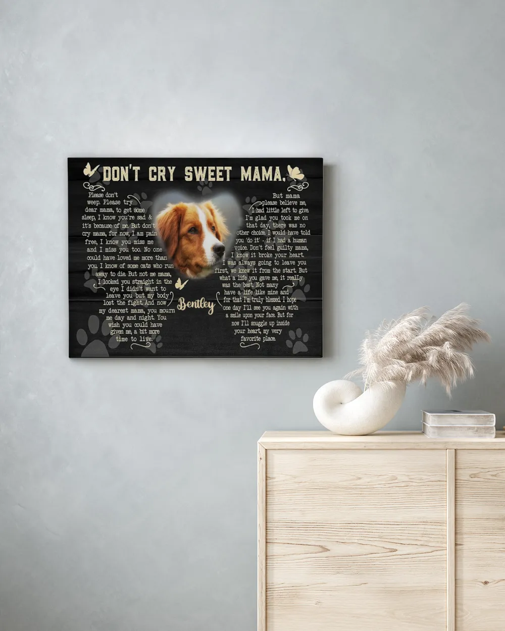 Personalized Custom Don't Cry Sweet Mama Dog Cat Pet Memorial Canvas Art Poster DC24 Ready To Hang Landscape Canvas white 14x11in