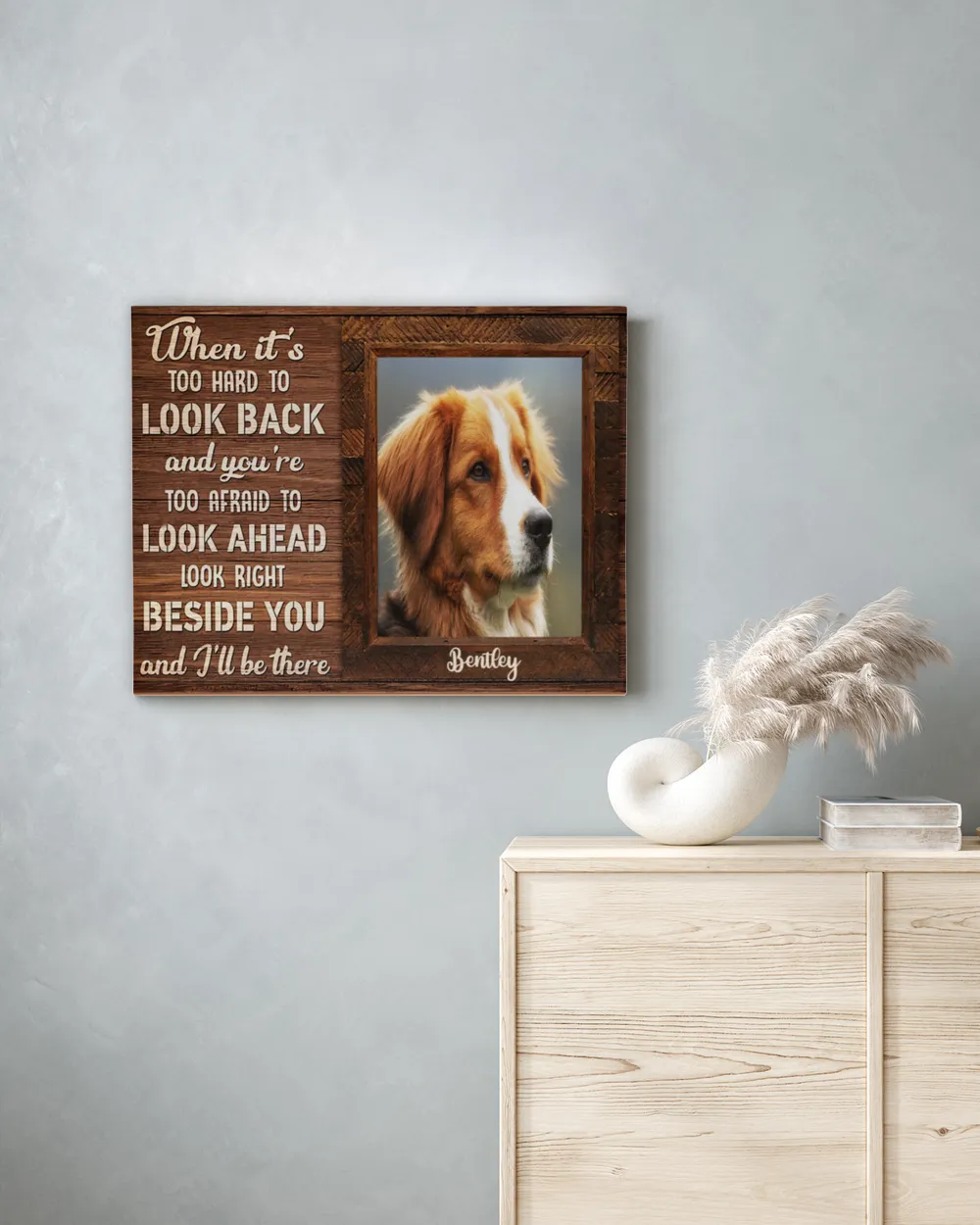 Personalized Custom When It Too Hard To Look Back Dog Cat Pet Memorial Canvas Art Poster DC37 Ready To Hang Landscape Canvas white 14x11in