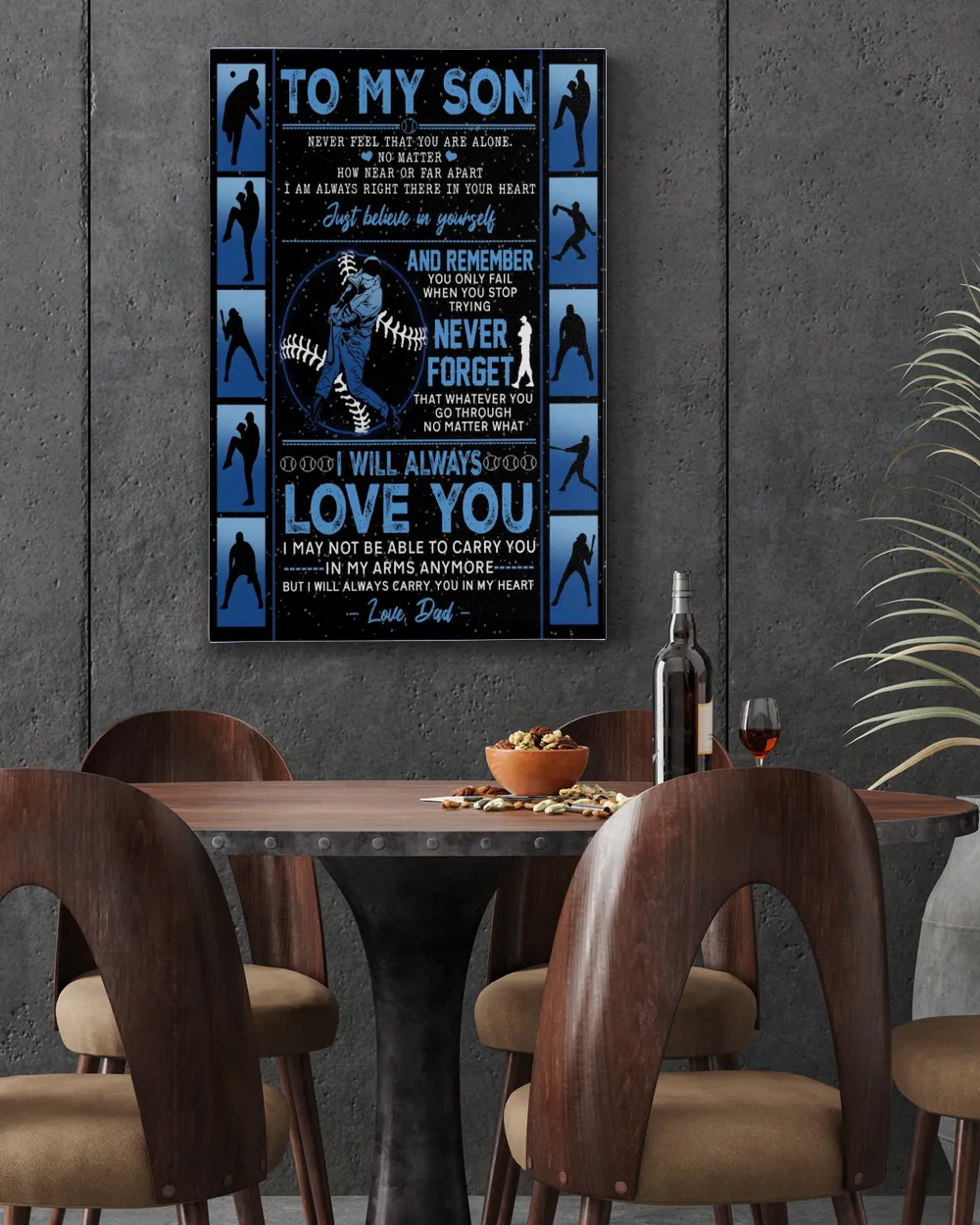 Baseball  My Son Poster/Canvas Lovely Gifts to Son from Family Ready To Hang Portrait Canvas (3 sizes) white 16x24in