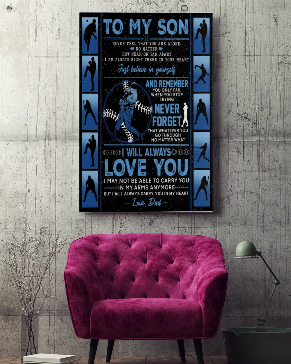 Baseball  My Son Poster/Canvas Lovely Gifts to Son from Family Ready To Hang Portrait Canvas (3 sizes) white 16x24in