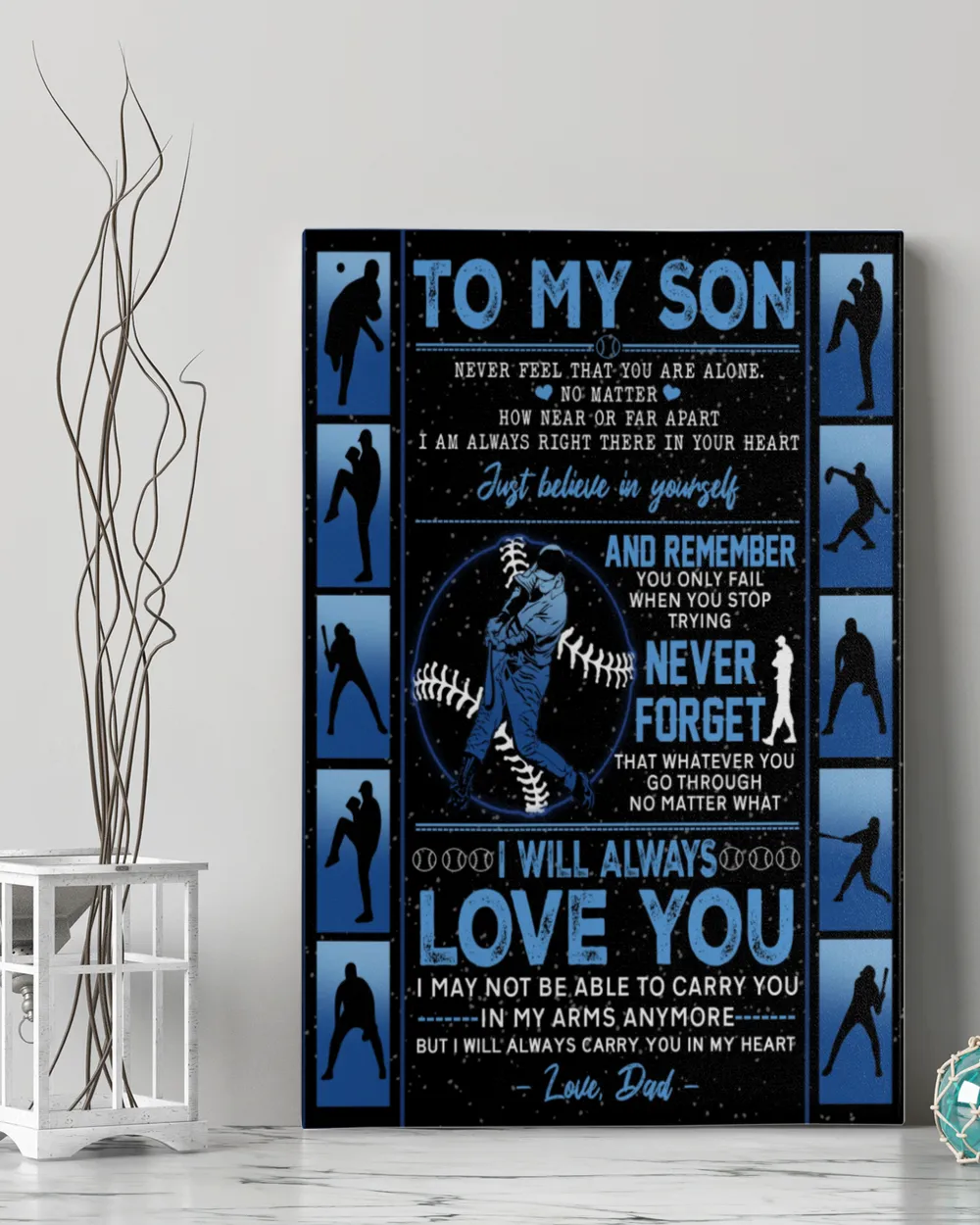 Baseball  My Son Poster/Canvas Lovely Gifts to Son from Family Ready To Hang Portrait Canvas (3 sizes) white 16x24in