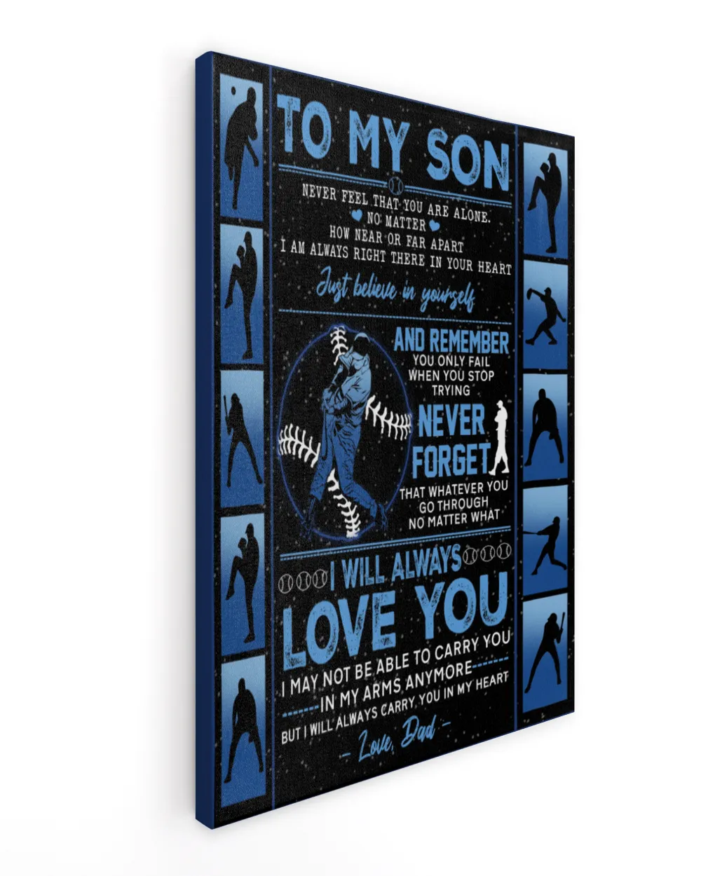 Baseball  My Son Poster/Canvas Lovely Gifts to Son from Family Ready To Hang Portrait Canvas (3 sizes) white 16x24in