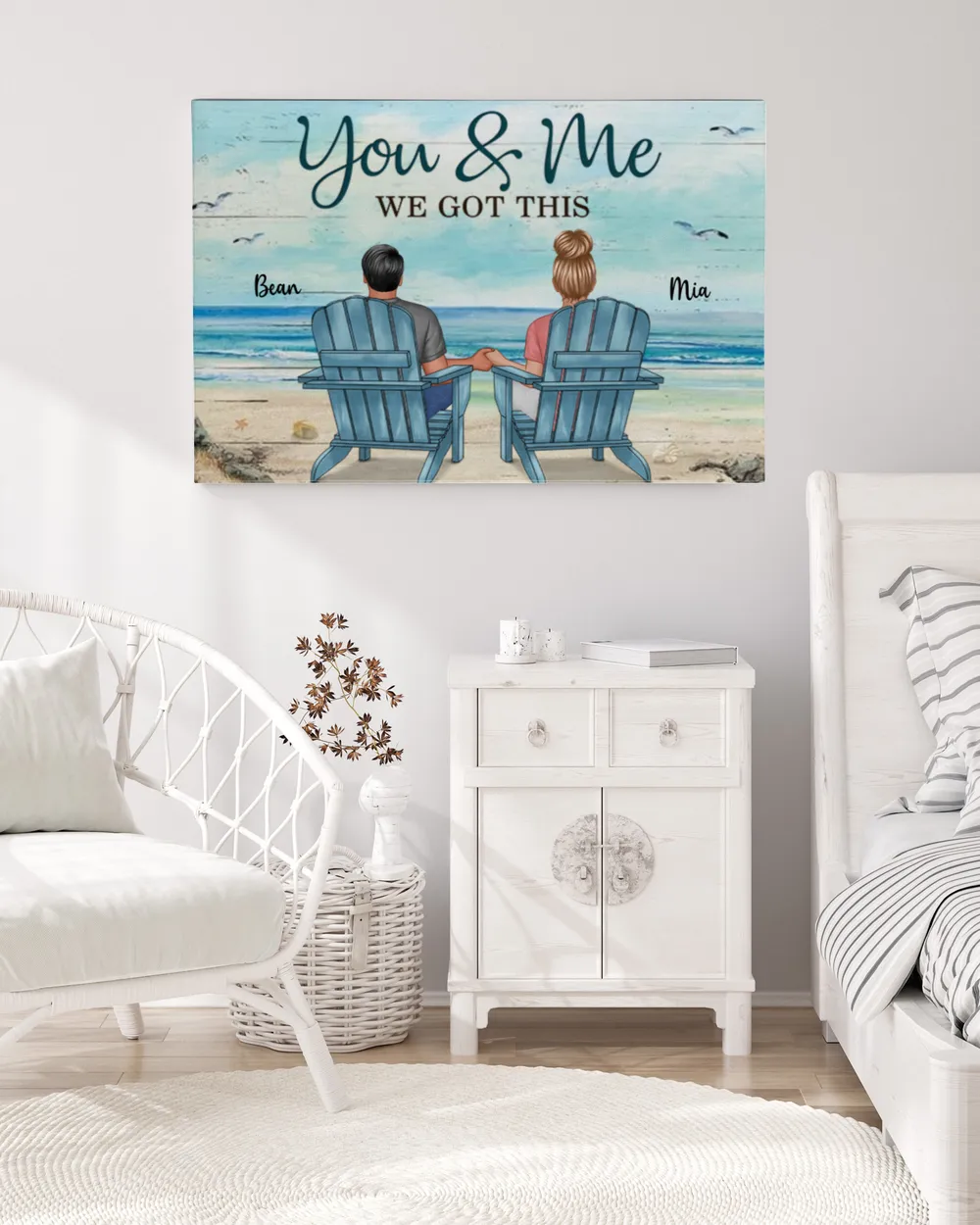 Back View Couple Sitting Beach Landscape You & Me We Got This Personalized Poster Ready To Hang Landscape Canvas (3 sizes) white 24x16in