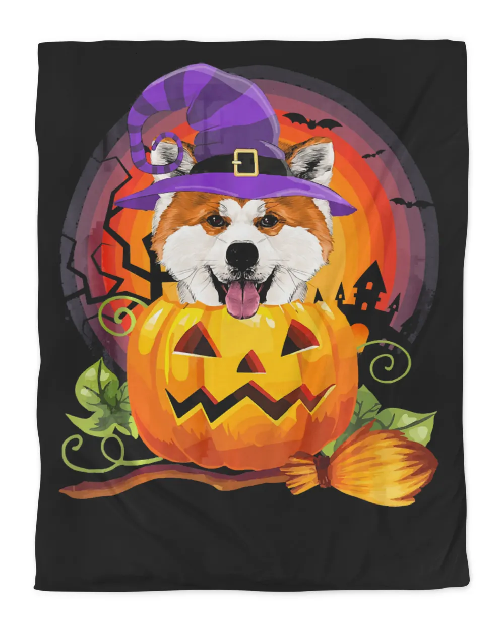 Akita Witch Pumpkin Halloween - Dog Lover Costume Gifts T-Shirt