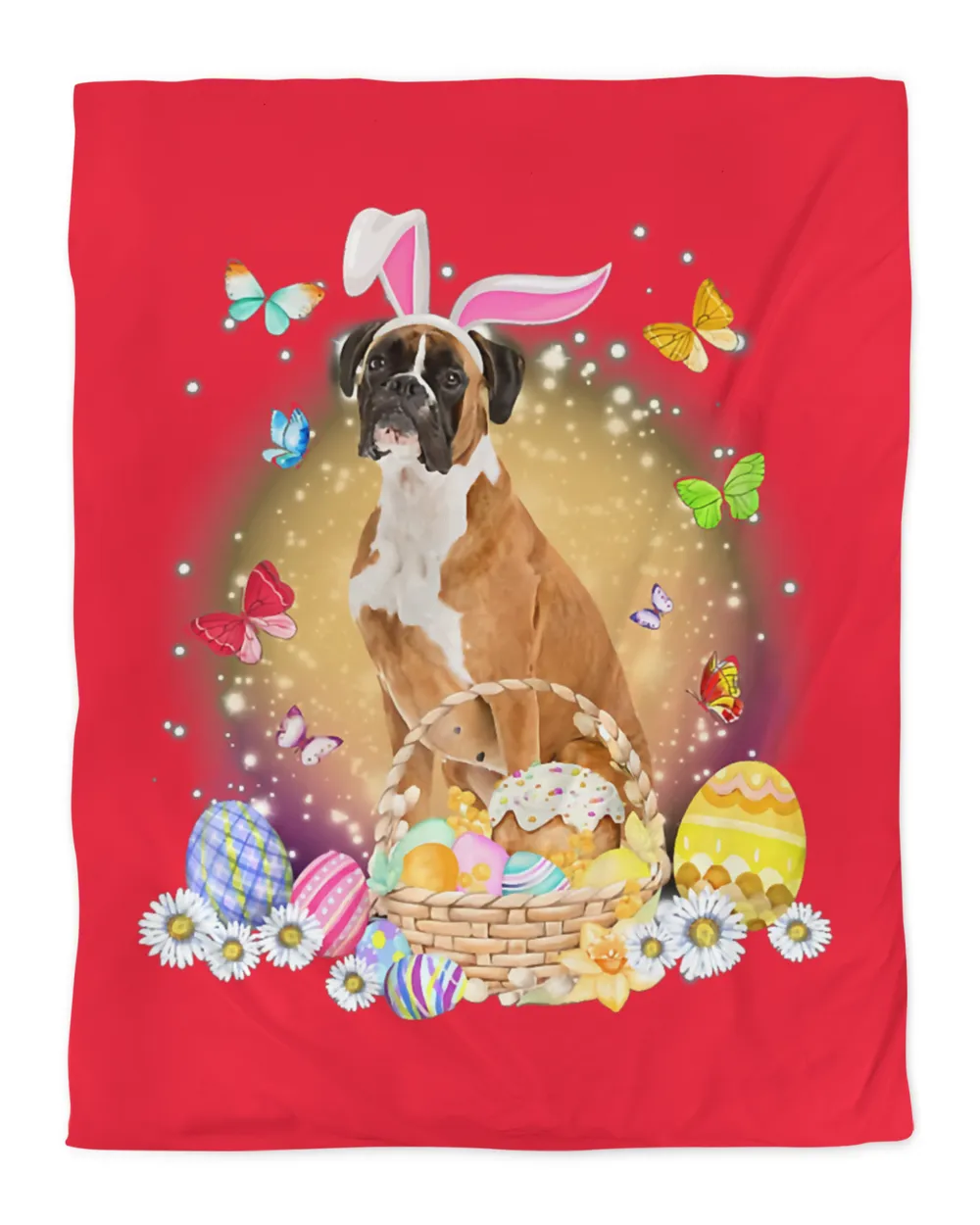 Funny Easter Bunny Boxer Dog Bunny Ear Egg Basket T-Shirt